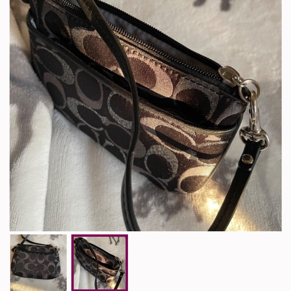 Coach Black and Silver Signature Wristlet